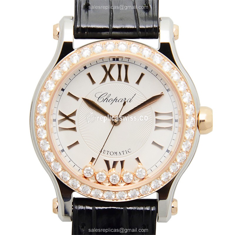 Chopard Happy Sport 278573-6003 - Auto - 18kt Rose Magic - Diamond Dial - Black Alligator Strap